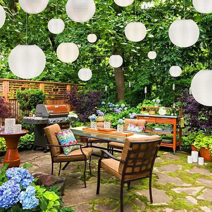20 Pack White Outdoor Silk Lanterns Decorative, 10inch Waterprooof Outside Indoor Chinese Hanging Round Lanterns for Weddings, Birthdays, Parties Decoration (White) by GreenHaven Gardens