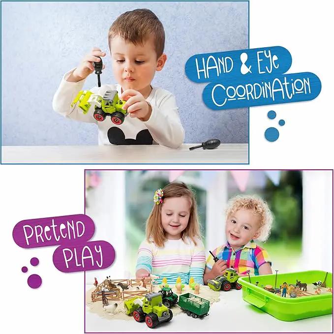 59 PCS Farm Sensory Bin Sandbox with Lid, 2.2 LB Sensory Sand, 40 Toddler Farm Toys, 3 Take Apart Construction Trucks -Sensory Toys for Kids 5-7, 3-4 & Up- Kids Gifts for Boys and Girls by GreenHaven Gardens