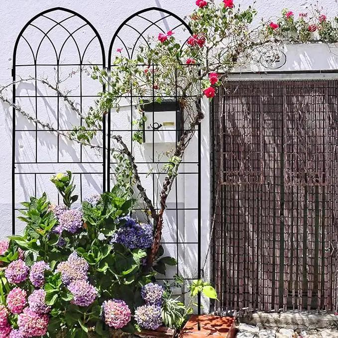 LZRS 4 Pack 71x20in Rustic Iron Arch Decoration Garden Trellis with Black Metal Coating – Perfect for Supporting Climbing Plants Outdoor, Roses, Vines, Flowers, and Vegetables. by GreenHaven Gardens