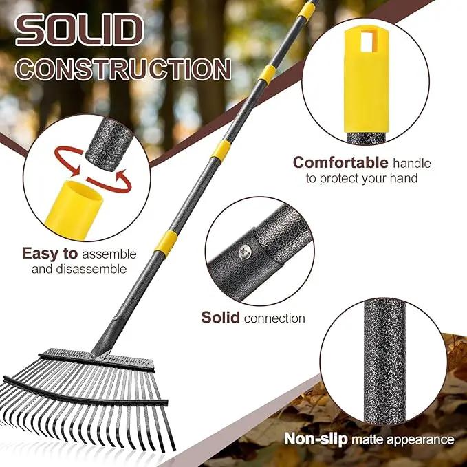 Metal Garden Rake, 6FT Rake for Leaves Lawns, 25 Metal Tines 18 inch Wide with Adjustable Handle Heavy Duty Yard Leaf Rakes for Gardening by GreenHaven Gardens