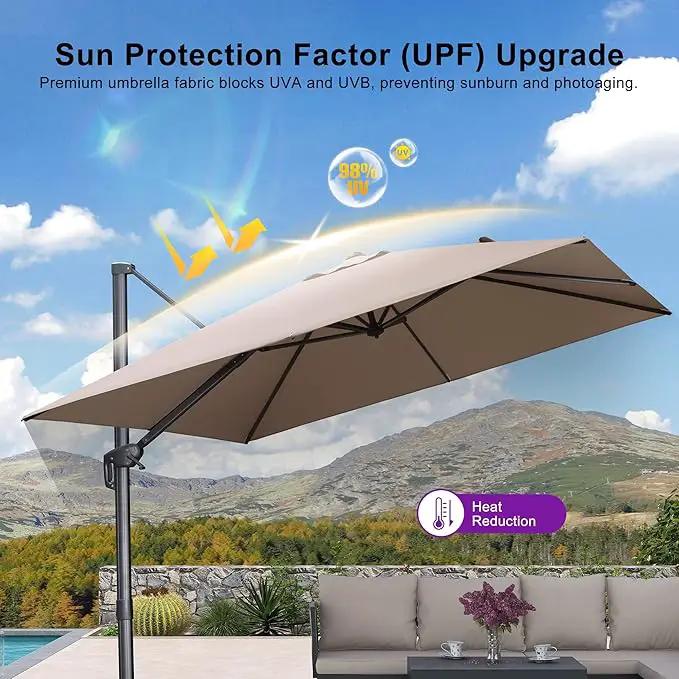 PURPLE LEAF 10 FT Cantilever Patio Umbrella Outdoor Aluminum Offset Square Umbrella with 3 Years Fade Resistance Recycled Fabric and 360-degree Rotation for Deck Pool Garden, Sand Dune by GreenHaven Gardens