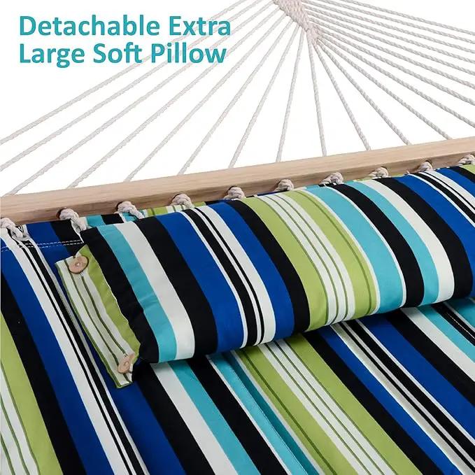 SUNCREAT Hammock with Stand 2 Person Heavy Duty, Freestanding Hammock with Spreader Bar, Soft Pillow, Green Stripes by GreenHaven Gardens