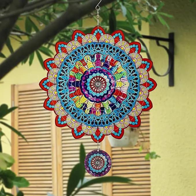 TUOKING Mandala Wind Spinners Outdoor Metal 3D Hanging Art Wind Spinner 12 Inch Stainless Steel for Yard and Garden Decoration Worth Gift for Women by GreenHaven Gardens