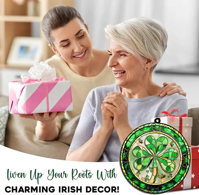 St Patricks Day Decorations - Irish Gifts for Women Men Friends Family, Shamrock Decorations, St Patricks Day Accessories - Double Layered Hanging Suncatcher 6 in by GreenHaven Gardens