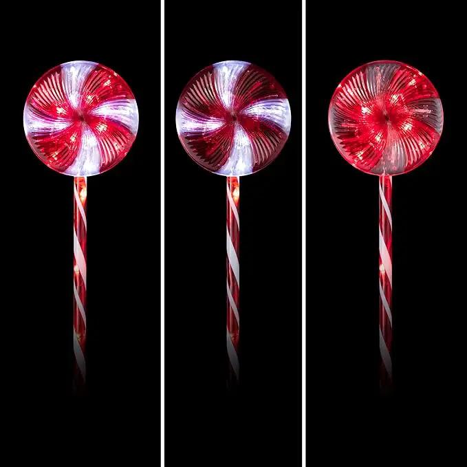 Alpine Corporation 28" H Outdoor Candy Cane Yard Stakes with Red and White LED Lights (Set of 3), Christmas Decoration by GreenHaven Gardens