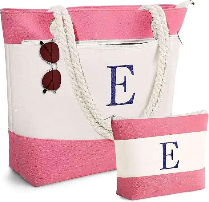 YOOLIFE Beach Bags for Women - Initial Tote Waterproof Bag with Makeup Bag, Mothers Day Gifts for Women Mom Friend Birthday by GreenHaven Gardens