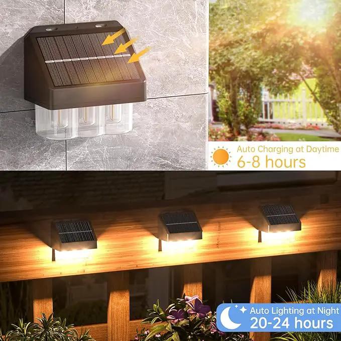 AOSEA High Bright Solar Lights Outdoor IP67 Waterproof, 6 Pack Solar Wall Powered Deck Lights with Tungsten Bulbs, Fence Lights for Outside, Yard, Patio, Fence, Steps, Garden, Landscape (Warm White) by GreenHaven Gardens