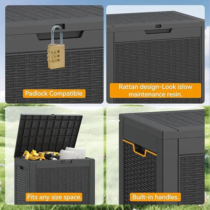 NUNU LAB 30 Gallon Waterproof Outdoor Storage Box, Lockable Resin Deck Box Bench for Patio Cushions, Garden Tools, Pool Accessories & Package Deliveries – Black by GreenHaven Gardens