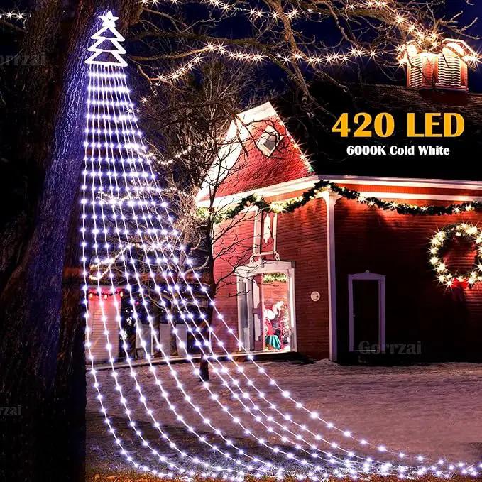 Outdoor Christmas Decorations Yard Star String Lights 420 LED Waterproof, 8 Lighting Modes Waterfall Lights for Yard Patio Garden Party (Cold White) by GreenHaven Gardens
