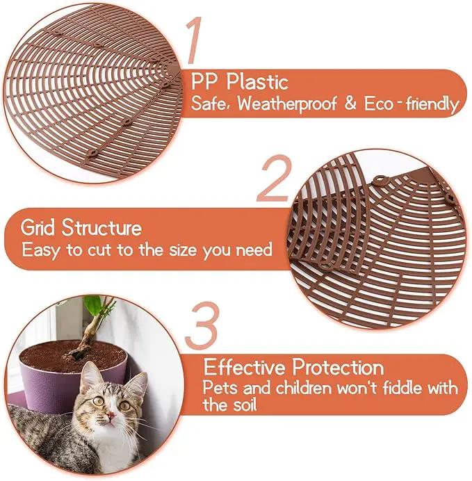 3 Pcs Plant Pot Grid Cover Protectors from Animals- Diameter 20.8" Cuttable Flower Pot Cover with 36 Stakes, Keep Cats Out of Potted Plants, Cat Digging Stopper Baby Safety Soil Cover for Indoor by GreenHaven Gardens
