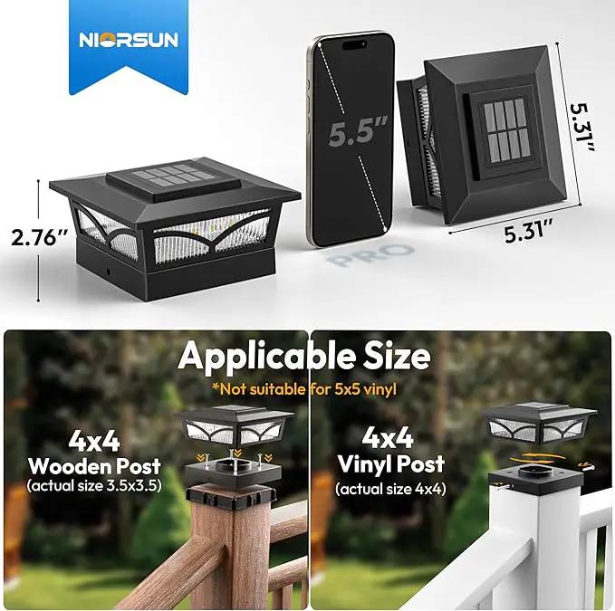 NIORSUN Solar Post Cap Lights Outdoor, 2 Modes LED, Deck Fence Post Solar Lights for 3.5x3.5 4x4 Caps Patio Garden Decoration, Warm White/Cool White Lighting Black 12 Pack by GreenHaven Gardens