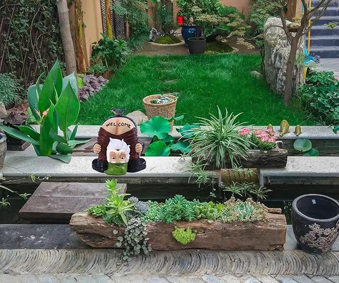 Garden Gnome Statue, Garden Decor,Gnomes Decorations for Yard, Funny Garden Bird Welcome Figurines for Outdoor Patio, Lawn, Yard Art Decoration ，Christmas Garden Gifts (Green) by GreenHaven Gardens