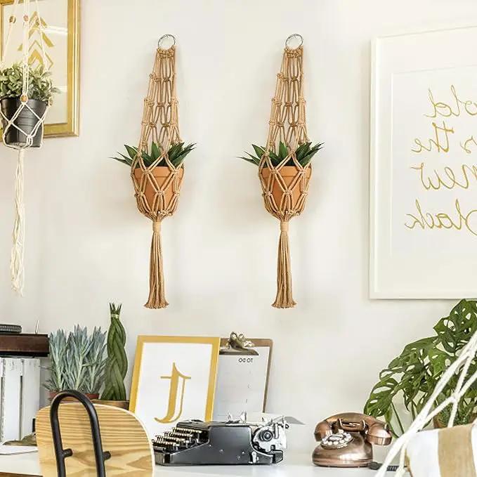 Artilady Hanging Planter for Indoor Plants Macrame Plant Hanger Large Hanging Plant Holder Brown Plants Basket White Rope Boho Original Wall Decor by GreenHaven Gardens