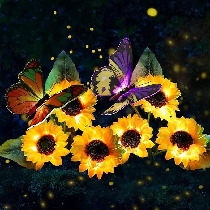 Solar Sunflower Lights Outdoor Garden Lights, 2 Pack Solar Flower Lights with Butterfly Waterproof Garden Decor, Gifts for Mom Grandma, Sunflower Stake Led Lights for Yard Patio Lawn Pathway Outside by GreenHaven Gardens