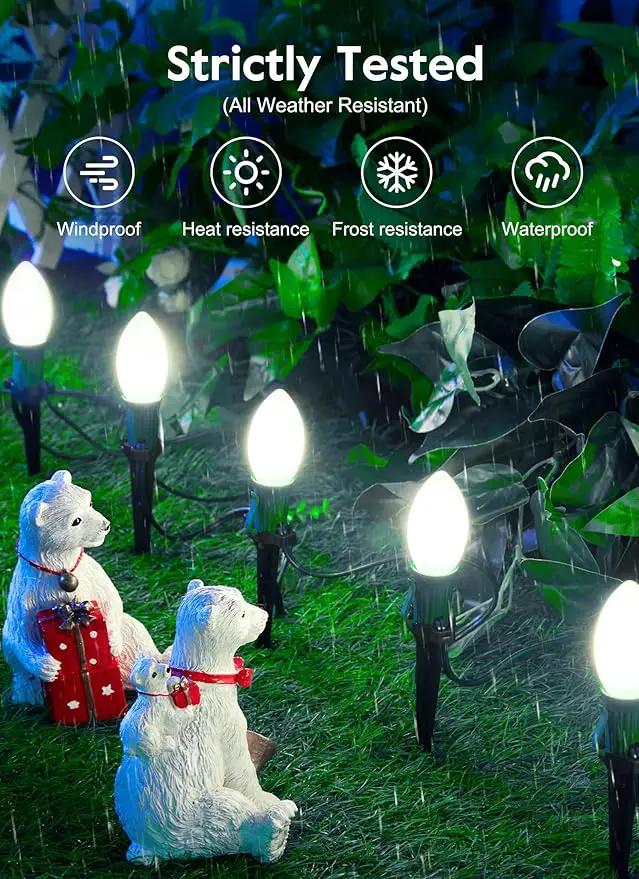 Brightown Frosted C9 LED Christmas Lights Outdoor, 32Ft Pathway Lights with 25 LED Bulbs, Pure White by GreenHaven Gardens