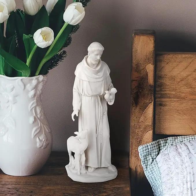 Design Toscano Francis of Assisi, Patron of Animals Religious Statue Figurine, 11 inches tall, Cast Marble Resin, White Finish by GreenHaven Gardens