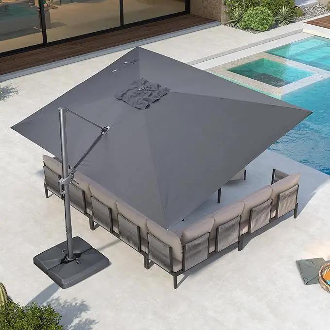 PURPLE LEAF 10' X 13' Rectangle Patio Umbrella Outdoor Large Aluminum Cantilever Umbrella with 3-Year Fade Resistance Recycled Fabric and 360-degree Rotation for Deck Pool Garden, Mist Grey by GreenHaven Gardens