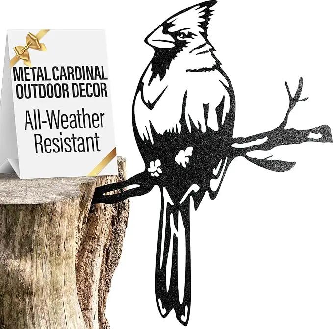 Renovatio Metal Bird Decor – Stylish Decoration for Yard & Garden – Perfect Outdoor Yard Art – 12 Gauge Thick Steel – Ideal Backyard Decor & Bird Ornaments – Cardinal Bird (Black) by GreenHaven Gardens