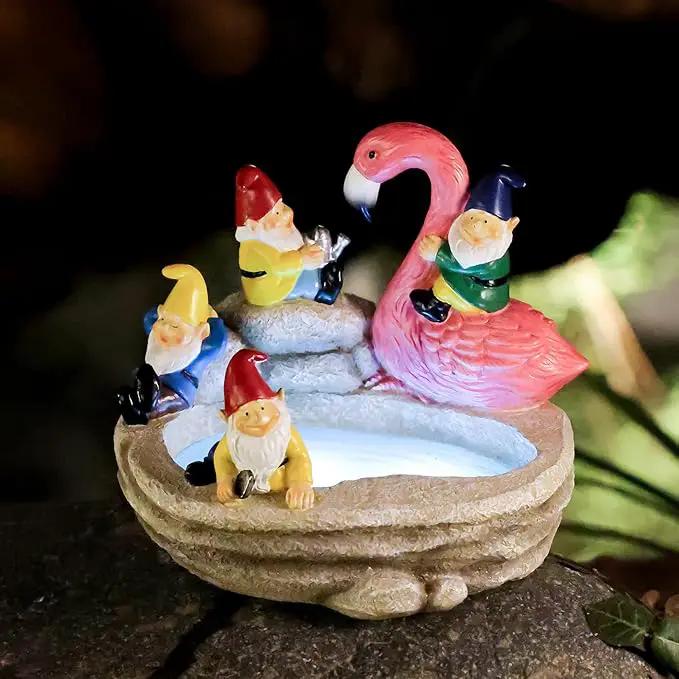 Garden Gnomes Statue Outdoor Gnome Decor Solar Gnome Statues Decoration for Lawn Yard Balcony Patio,Funny Gnome Riding Flamingo Figurine Mom Gift by GreenHaven Gardens