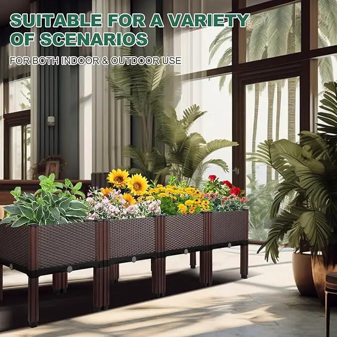 Emalie Raised Garden Beds Elevated Plastic Planter Box with Drainage Plugs Perfect for Vegetables Flowers Herbs Growing Outdoor, 63.0" Lx15.7 Wx16.5 H Brown by GreenHaven Gardens