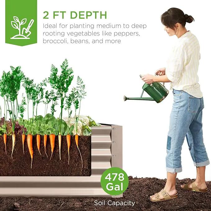 Best Choice Products 8x4x2ft Outdoor Metal Raised Garden Bed, Deep Root Planter Box for Vegetables, Flowers, Herbs, and Succulents w/ 478 Gallon Capacity - Taupe by GreenHaven Gardens