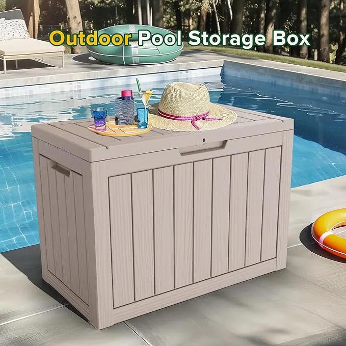 45 Gallon Outdoor Storage Box Waterproof Lockable Resin Deck Box Large, Patio Storage Bin for Pool Accessories Cushion Furniture, Garden Tools, UV-Resistant Outside Delivery Light Coffee by GreenHaven Gardens