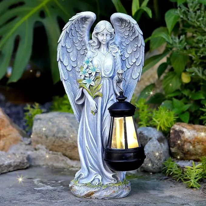 Solar Angel Outdoor Garden Decor Statues – 13.2 inches Solar Outdoor Sculptures for Outside Yard Art Patio Balcony Front Lawn Ornaments Gifts for Mom Grandma Women by GreenHaven Gardens