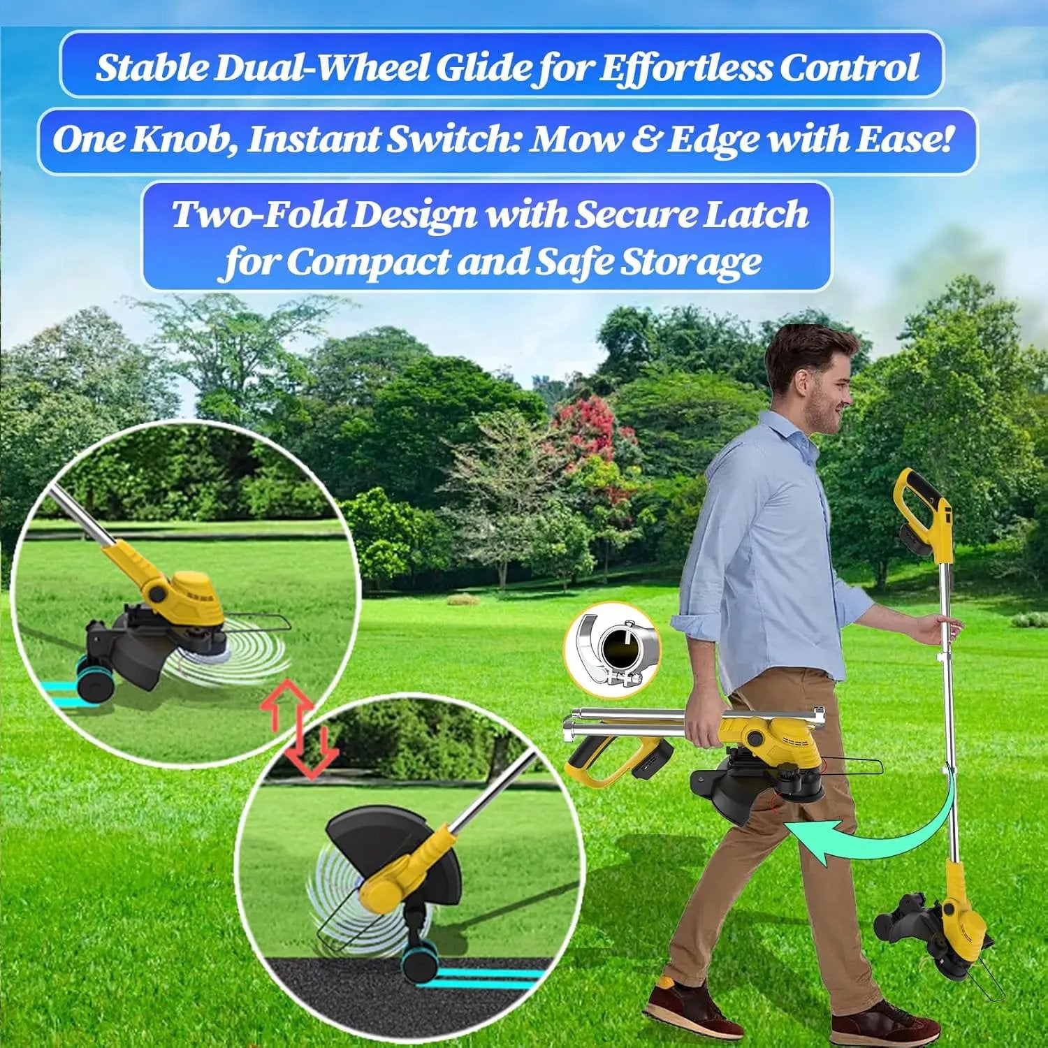 20000 RPM(6.0AhX2) Electric Weed Wacker,Dual-Durable-Line,Metal Blades,Wheel,4-in-1 Battery Powered Weed Eater Cordless+String Trimmer+Edger Lawn Tool+Brush Cutter,Weed Whacker by GreenHaven Gardens