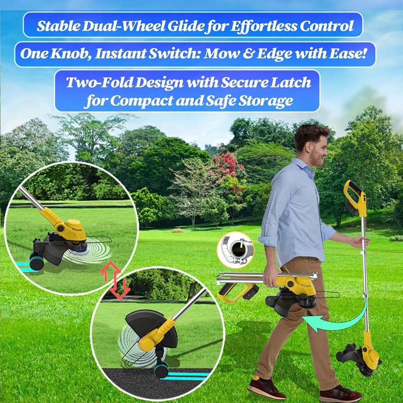 20000 RPM(6.0AhX2) Electric Weed Wacker,Dual-Durable-Line,Metal Blades,Wheel,4-in-1 Battery Powered Weed Eater Cordless+String Trimmer+Edger Lawn Tool+Brush Cutter,Weed Whacker by GreenHaven Gardens