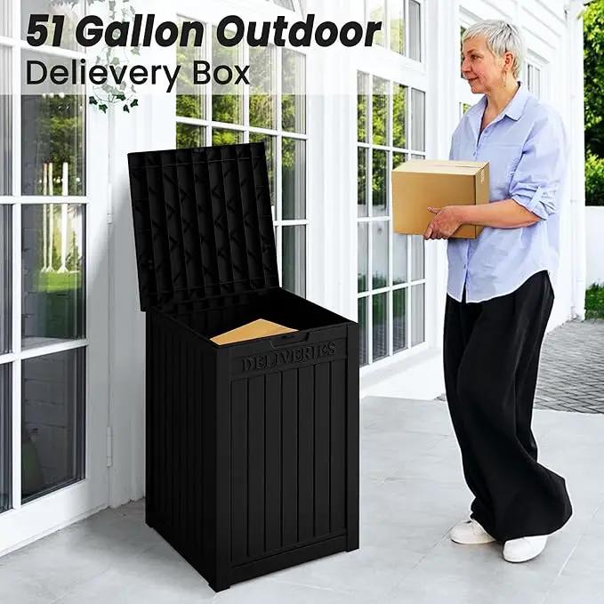 55 Gallon Plus Lockable Resin Deck Box, Waterproof Outdoor Storage Box for Patio Furniture, Garden Tools, Pool Accessories, UV-Resistant Outside Delivery, Black by GreenHaven Gardens