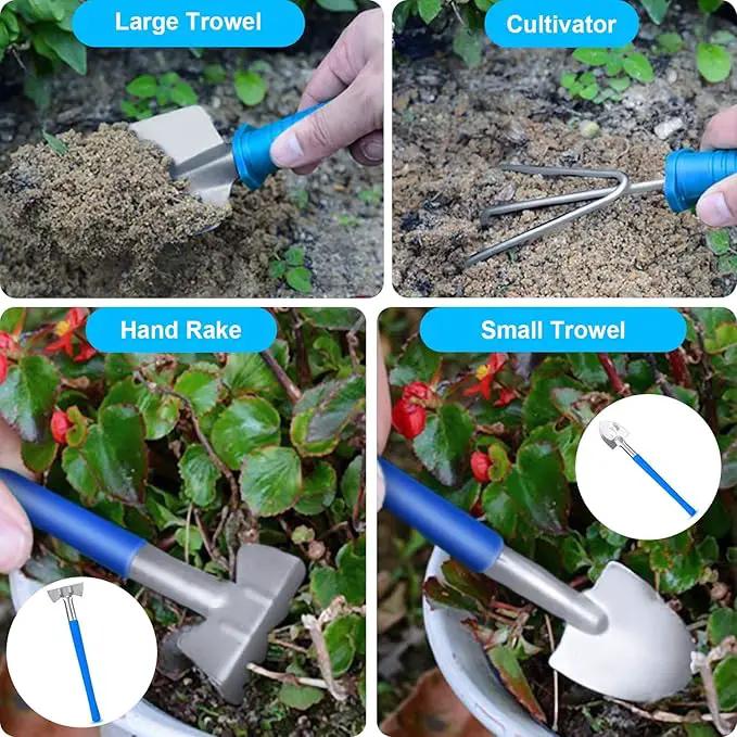Garden Tools Set, 10 Pieces Stainless Steel,Gardening Tools kit with Handbag, Garden Hand Tools for Digging Planting Pruning, Garden Gifts for Women,Men (Tools + Bags) by GreenHaven Gardens