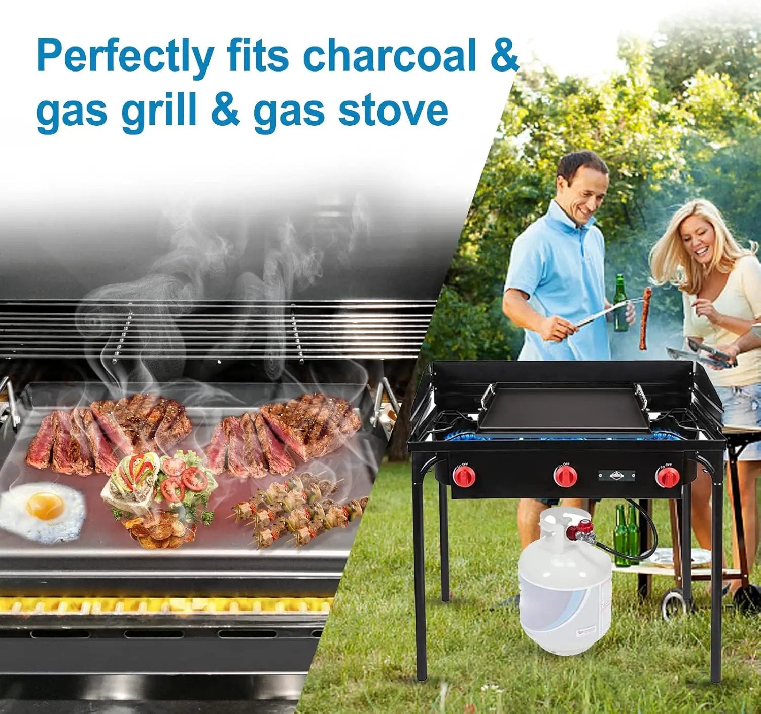 Griddle for Gas Grill, Flat Top Cast Iron Griddle Insert for Outdoor Gas Grill, 17" x13" Nonstick Coating Cooking Skillet Pan Teppanyaki for Weber Charbroil Camp Chef and Gas/Charcoal/Electric Grill by GreenHaven Gardens