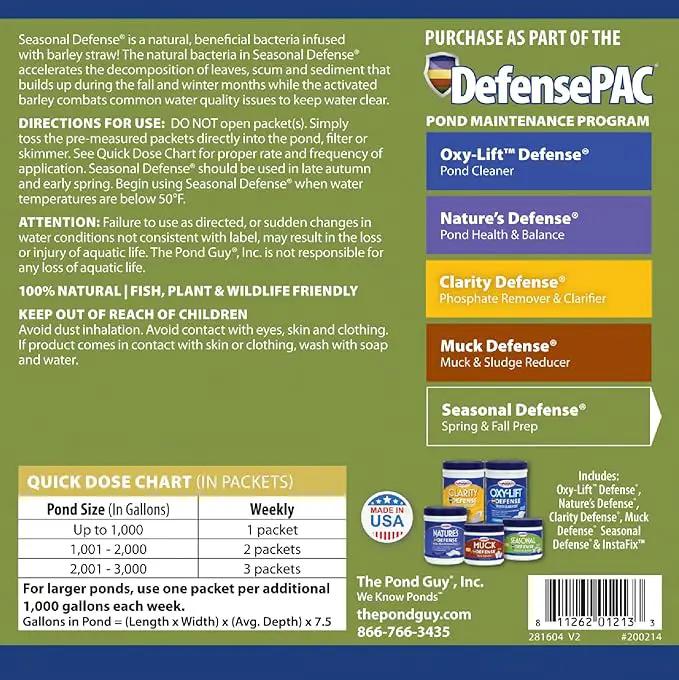 The Pond Guy Seasonal Defense, Spring & Fall Beneficial Bacteria, Barley & Enzymes, Cold Water Pond Sludge & Scum Treatment, Fish & Plant Safe, 24 Packets by GreenHaven Gardens