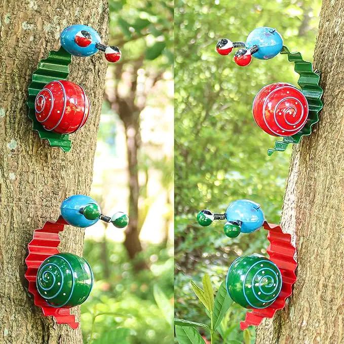 Metal Garden Decor Cute Snail Yard Art Outdoor Lawn Patio Ornament Fence Decorations for Outside - Set of 2(Red,Green) by GreenHaven Gardens