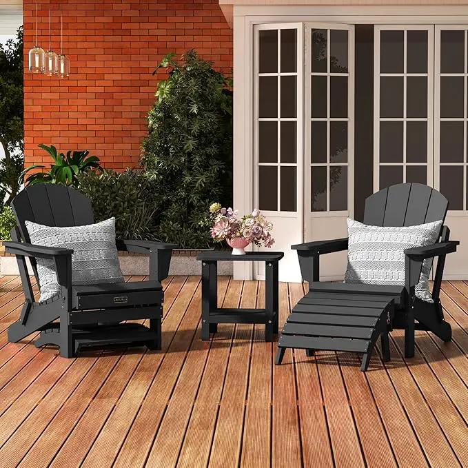 SERWALL Folding Adirondack Chair Footrest Set of 2, Adirondack Ottomans Without Assembly, Black by GreenHaven Gardens