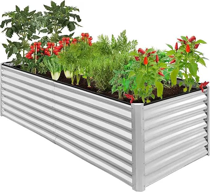 Best Choice Products 8x4x2ft Outdoor Metal Raised Garden Bed, Deep Root Planter Box for Vegetables, Flowers, Herbs, and Succulents w/ 478 Gallon Capacity - Galvanized by GreenHaven Gardens