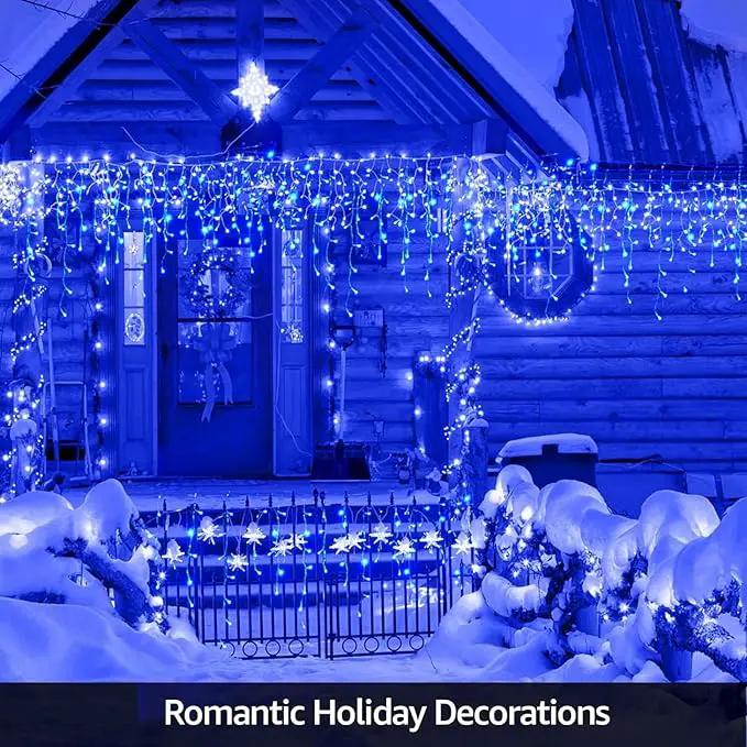 Solar Christmas Lights Outdoor Waterproof Christmas Decorations Curtain Lights 320LED 29.5ft 60 Drops, Solar Powered Rechargeable Fairy Lights for Party, Wedding, Home Decorations(Blue) by GreenHaven Gardens