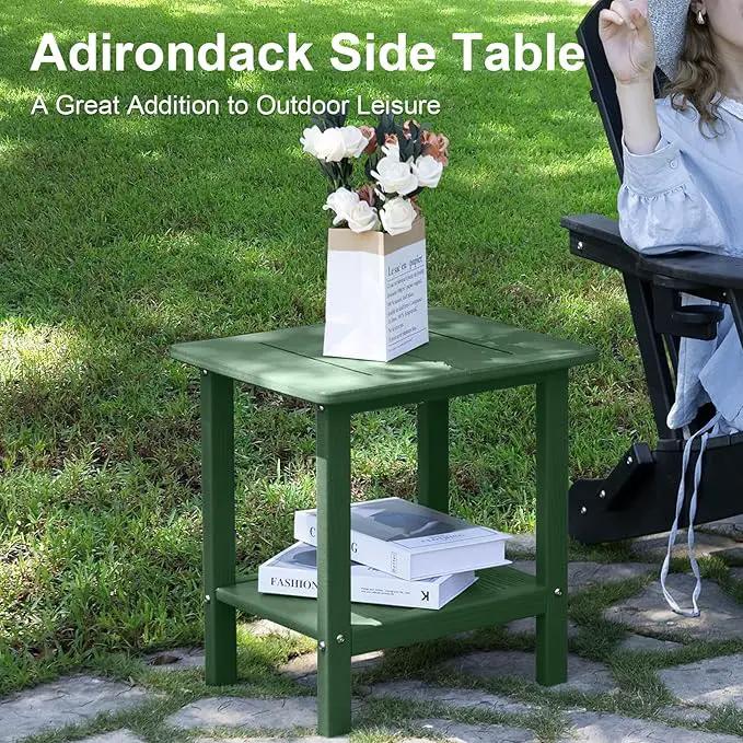 Outdoor Side Table - 2-Tier Storage All Weather Outdoor End Table for Patio - HDPE Morden Easy Maintenance Adirondack Side Table for Pool Porch Balcony Garden Lawn Backyard Outside Indoor by GreenHaven Gardens