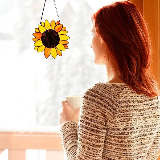 BOXCASA Sunflower Gifts Stained Glass Window Hangings,Sunflower Suncatcher Best Teacher Gifts for Women,Sunflower Decor Suncatcher for Window,Home Decor,Gift for Teacher Mother Grandma by GreenHaven Gardens