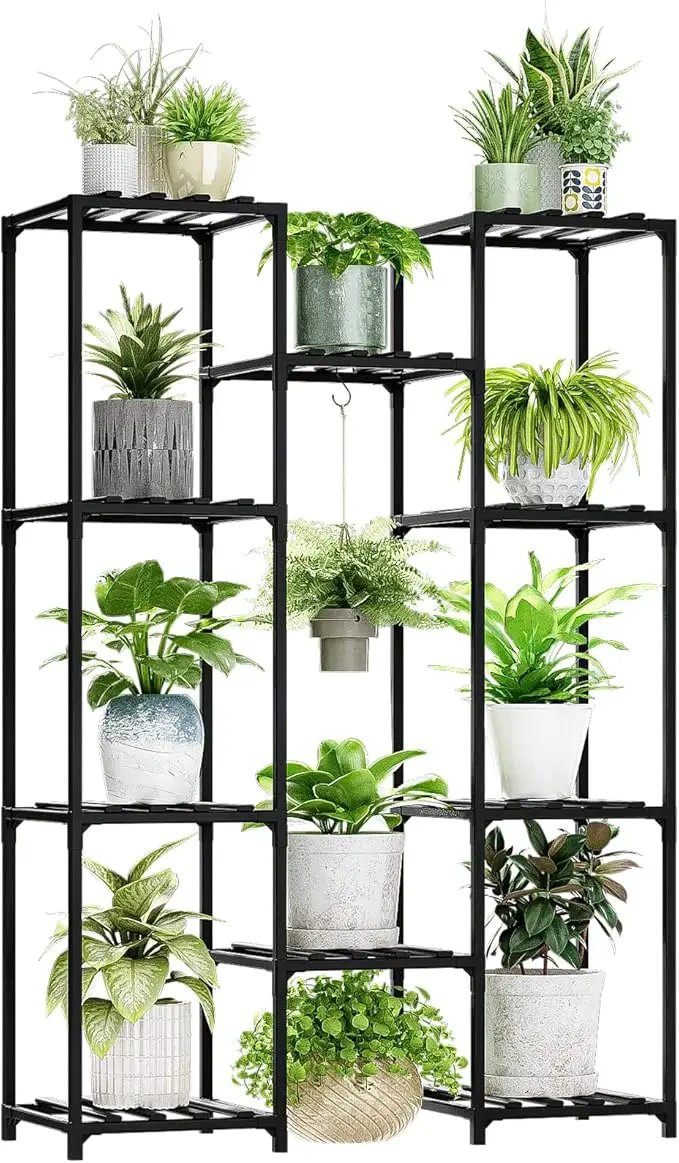Bamworld Black Plant Stand Indoor Bamboo Hanging Plants Shelf for Multiple Plants Tall Large Holder for Living Room, Patio, Balcony, Garden by GreenHaven Gardens