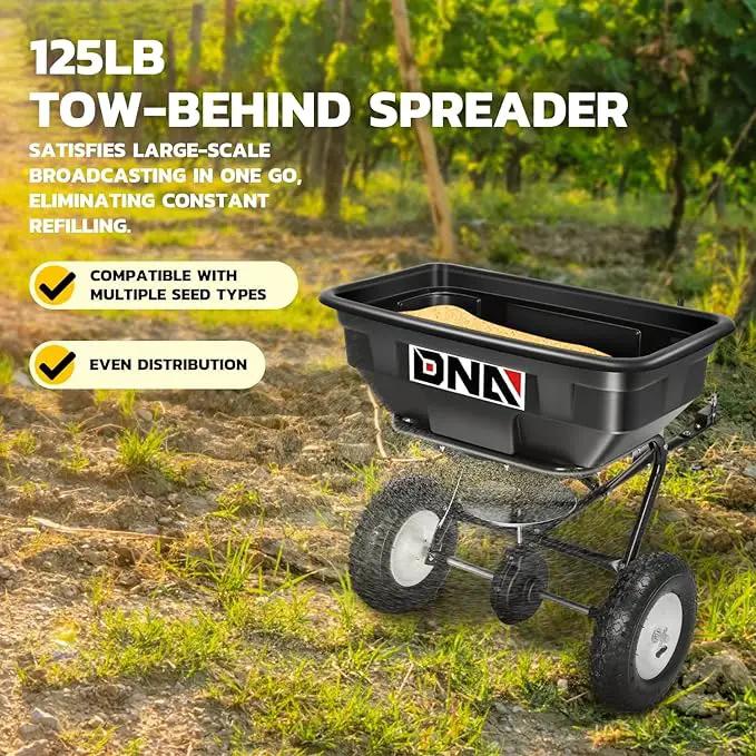 DNA MOTORING Tow Behind Broadcast Spreader, 125 LB / 60L Capacity, Multi Use Tool for Fertilizer, Grass Seed, Salt, Ice Melt, Lawn and Garden Seeder, with Wheels, with Wheels, TOOLS-00612 by GreenHaven Gardens