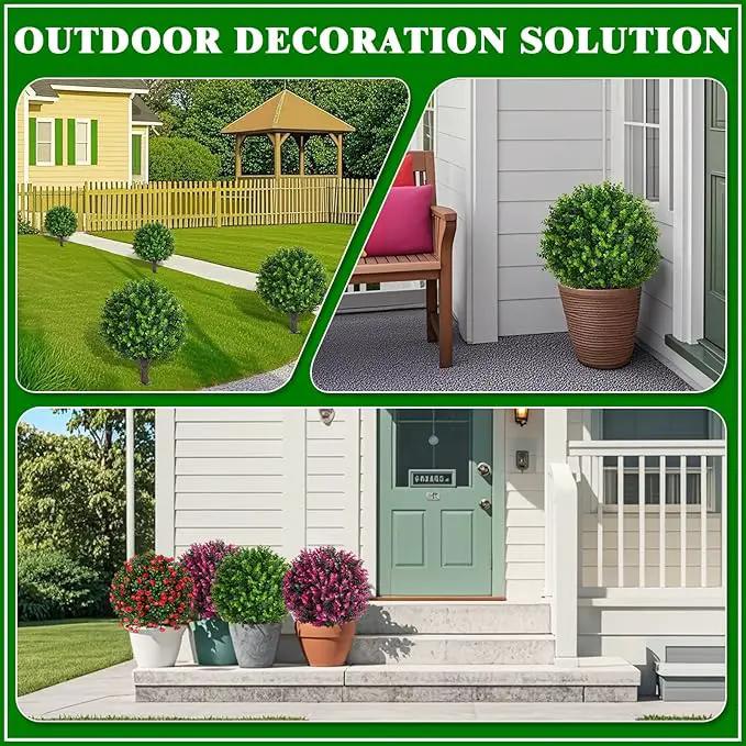 Artificial Topiary Tree with Eucalyptus, Set of 2 Artificial Shrub Bushes with Ground Spike, Fake Evergreen Tree for Porch, Artificial Plants for Outdoor Planters Indoor UV Resistant by GreenHaven Gardens