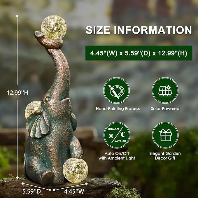 MININOVA Garden Decor Outdoor Statues Elephant with Cracked Glass Balls, Cute Solar Figurine for Patio, Lawn, Yard Art Ornament Decorations (15 LED Lights) by GreenHaven Gardens