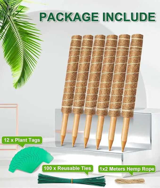 EAONE Moss Pole 126 Inch, 6 Pack 21" Monstera Plant Support for Climbing Potted Live Plants Indoor, Stackable Coco Coir Moss Sticks Monstera Stakes for Pothos Philodendron, with Garden Labels & Ties by GreenHaven Gardens