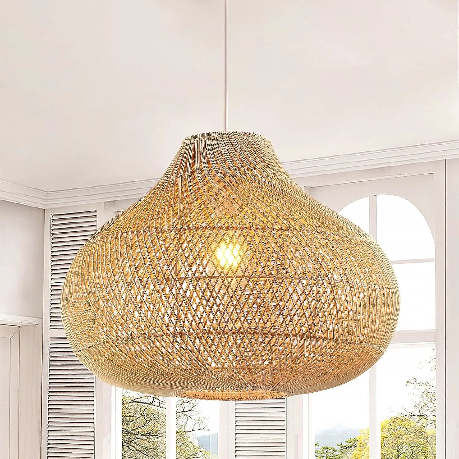 Large Rattan Pendant Light, 19.7" Rattan Boho Wicker Chandelier Hand-Woven Basket Pendant Light Fixtures for Dining Room Kitchen Island Living Room by GreenHaven Gardens