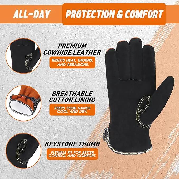 HLDD HANDLANDY Leather Work Gloves for Men & Women, Adjustable Wrist Cowhide Gardening Glove with Reinforced Palm for Driver by GreenHaven Gardens