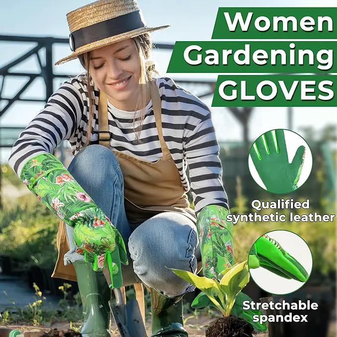 HANDLANDY Women Gardening Gloves, Thorn Proof Breathable Ladies Rose Pruning Long Gauntlet Floral Print Garden Yard Gloves, Gift for Gardeners (Green, M) by GreenHaven Gardens