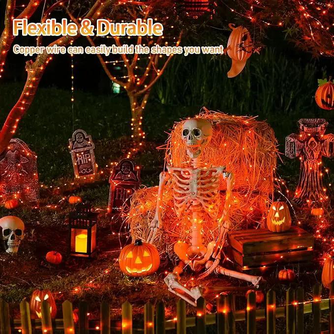 JMEXSUSS 2 Pack Orange Solar Halloween Lights, 66ft 200 LED Solar Fairy Lights Outdoor, Waterproof Solar String Lights for Tree Patio Garden Halloween Thanksgiving Decorations by GreenHaven Gardens