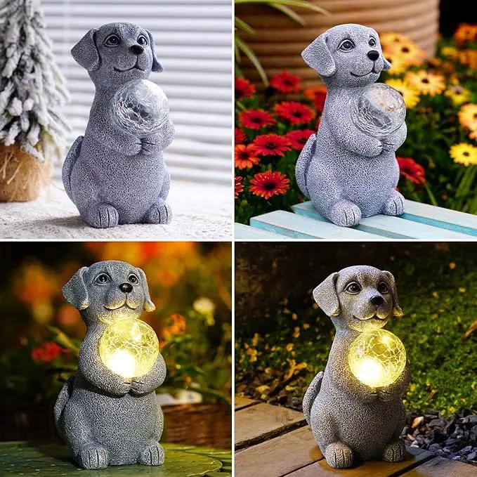 Solar Dog Garden Statues - 8.4 "Dog Decor with Gazing Ball Solar LED Lights, Unique Gifts for Mom Grandma Birthdays & Dog Lovers, Outdoor Decor for Outside Lawn Porch Patio (Gray) by GreenHaven Gardens