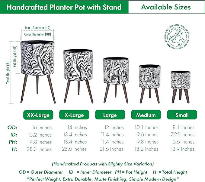 D'vine Dev 8 Inch Planter Pot with Stand, Mid-Century Tall Plant Pot with Legs for Indoor Plants, Small, White/Grey, 88-L-A-7 by GreenHaven Gardens